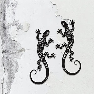 Art déco moderne, artisanat en fer forgé, 2 silhouettes de gecko en métal, base en toile, sculpture murale, décoration de cour, multi-pièces - Product Image 6