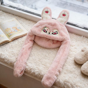 Chapeau d'animal lapin avec oreilles mobiles, chapeau en peluche qui saute et qui se relève, chapeau en peluche long, chaud, doux et confortable pour femmes - Product Image 3