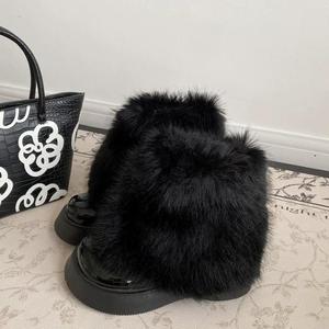 Stivaletti da <span class=keywords><strong>donna</strong></span> in peluche con tacco grosso in pelle con zeppa con tacco alto in pelliccia per scarpe da <span class=keywords><strong>donna</strong></span> Femme Botas - Product Image 6