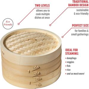 Cesta de Vapor de Bambú de 2 Niveles para Dim Sum y Dumplings, Juego de Utensilios de Cocina, Vaporera de Arroz con Paquete para Cocinar Alimentos - Product Image 3