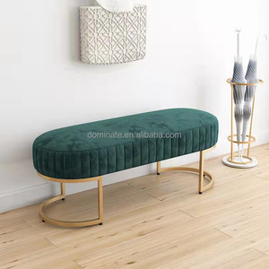 Sofá Moderno <span class=keywords><strong>de</strong></span> Terciopelo Azul con Botones, Otomana con Patas <span class=keywords><strong>de</strong></span> Metal Dorado, <span class=keywords><strong>Banco</strong></span> <span class=keywords><strong>de</strong></span> Pie <span class=keywords><strong>de</strong></span> Cama - Product Image 4