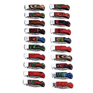 High Quality Industrial Grade Rajput <b>Knives</b> Damascus Steel Folding Blade Pocket <b>Knife</b> 18cm Overall Length Pakka Wood Handle - Product Image 2