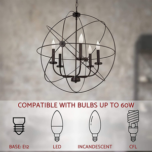Lámpara de Techo de Acero Inoxidable con Base para Bombilla E26, Acabado Negro, Control Remoto, Altura Ajustable para Sala de Estar - Product Image 3
