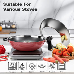 Best Selling Double Ear 304 316 Panal de acero inoxidable <span class=keywords><strong>Wok</strong></span> de cerámica Antiadherente <span class=keywords><strong>Wok</strong></span> Pan o cocina de inducción - Product Image 2