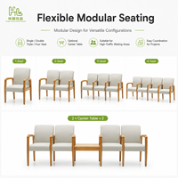Chaise d'attente modulaire professionnelle pour hôpital avec structure en bois de frêne importé et revêtement en cuir antibactérien pour hall de clinique