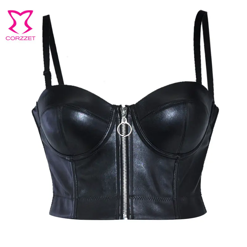 Sutiã de couro preto push up, para mulheres, tamanho grande, lingerie gótica, steampunk, bralette, festa, clube 6xl