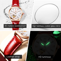 OLEVS 6636 Montre mécanique élégante pour femmes, bracelet de haute qualité, étanche, lumineuse, classique, automatique