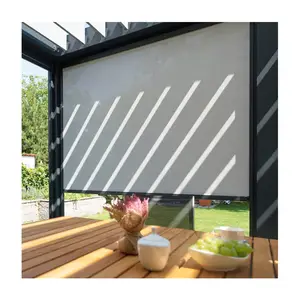 Motorized patio remote waterproof polyester zip roller blinds outdoor automatic curtain fabric zipped screens
