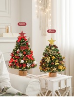 Hochwertiger Mini-LED-Kunstweihnachtsbaum 45/60/90cm Stehend für Schreibtisch oder Außenbereich Feiertagsdekoration Rote Holzständer