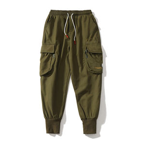 Men <strong>Army</strong> Green Color Elastic Waist Cargo <strong>Pants</strong> Black Cotton Twill Zipper Pocket Casual Trousers Mens Baggy Chino Trousers <strong>Pants</strong> - Product Image 3