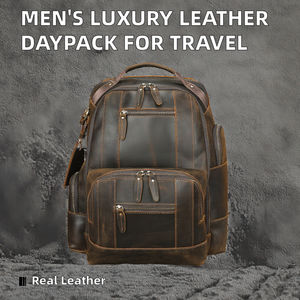 Sac à dos rétro de luxe en cuir véritable pour hommes avec doublure en coton fermeture à glissière sac à dos pour voyage école mode Style - Product Image 2