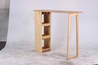 Table de bar moderne en bois de frêne massif avec étagère de rangement intégrée, table haute en bois clair naturel pour bar, café