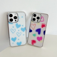 Chrome 2 en 1 coeur conception coque arrière de téléphone pour iPhone 13/13 Pro/14 /15 Promax