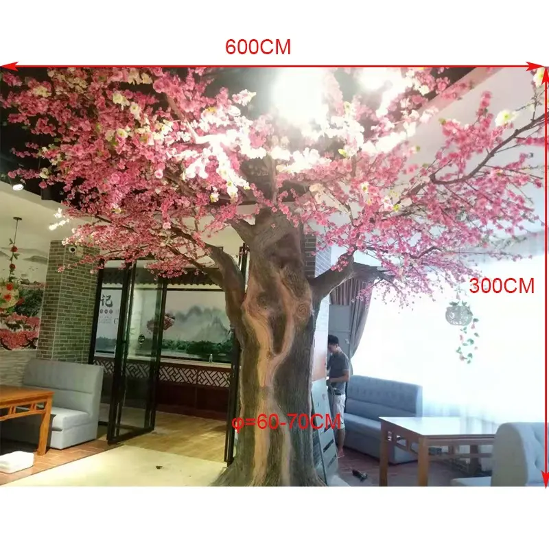 large artificial peach blossom flower tree 300cm height fiberglass pink peach blossom tree for indoor decorating