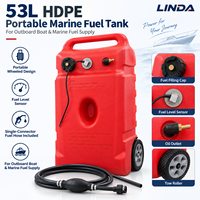 Réservoir de carburant marin portable en HDPE de 53 L avec roues, capteur de niveau de carburant et tuyau de carburant à connecteur unique pour bateau hors-bord