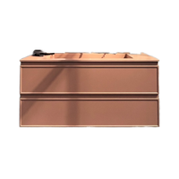 Meuble-lavabo suspendu rose pour salle de bain avec double tiroir, lavabo intégré en résine colorée et unité murale miroir assorti