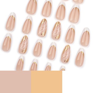 <span class=keywords><strong>Uñas</strong></span> Postizas Cortas Almendradas Blancas Francesas Clásicas <span class=keywords><strong>con</strong></span> <span class=keywords><strong>Purpurina</strong></span> Dorada Simple, 24 Piezas, 3518, Personalizables - Product Image 4