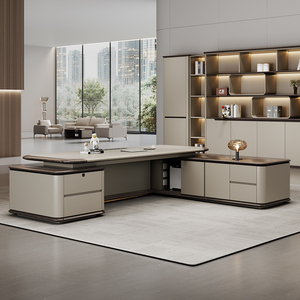 Table de bureau de direction en bois moderne et luxueuse sur mesure, design de table de direction, table de bureau de direction orange et marron - Product Image 2