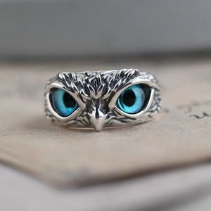 Anello Aperto Creativo a Forma di Occhio di Gufo, Colore Argento Antico Non Sbiadente, Unisex, Stile Hip-Hop, Gioiello da Mano Esagerato - Product Image 2