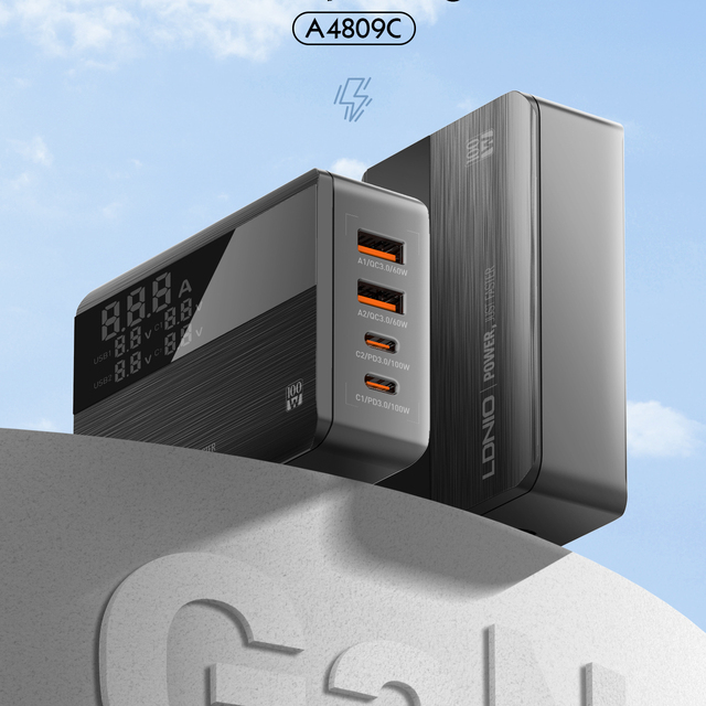 LDNIO A4809C GaN Desktop Charger 100W Dual USB Type C PD Fast Charger QC4.0 3.0 USB Phone Charger for MacBook Laptop Smartphone
