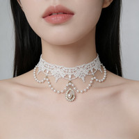 Collares de Moda con Borlas de Perlas de Imitación y Encaje para Mujer, Accesorios Decorativos para el Cuello Estilo Lolita