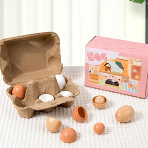 Bébé En Bois Simulation <span class=keywords><strong>Oeuf</strong></span> Canard <span class=keywords><strong>Oeuf</strong></span> Groupe 6 Oeufs En Boîte Enfants Jouant Maison Jouets Cognitifs - Product Image 2