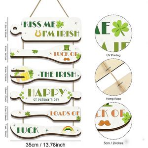 Wholesale Modern Style <b>Wooden</b> Sign St Patrick's Day Clover Irish Hat Horseshoe Beer Mug <b>Rainbow</b> Pattern for Home Decoration Wall - Product Image 2