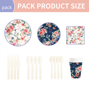 DAMAI - Juego de Vajilla Desechable de Papel con Diseño Floral Estilo Chino, Platos Redondos para Postre y Cena, Servilletas y Vasos, Artículos para Fiestas - Product Image 6