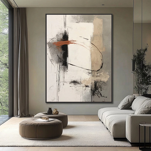 Decorazione per la casa fatta a mano linea Beige nero minimalista parete arte murale astratto Wabi Sabi pittura su tela - Product Image 1