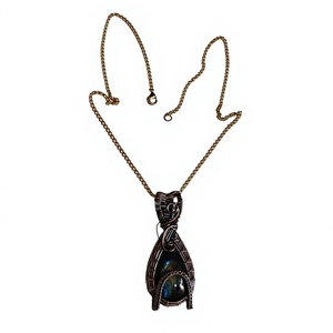Handmade Wire Wrapped Natural Stone Pendant Necklace <b>Copper</b> Alloy Vintage Charm Antique Bronze Plated Box <b>Chain</b> Unisex Jewelry - Product Image 1