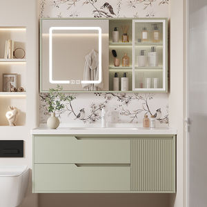 Красивое настенное крепление квадратный современный туалетный столик для ванной комнаты светодиодное Сенсорное зеркало дерево + фанера водостойкий МДФ однотонный 5 лет - Product Image 5