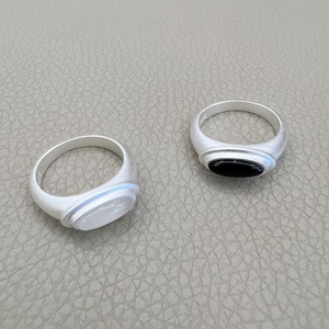 Bague en argent sterling S925, agate noire, jade blanc, étoile, ovale, finition givrée, design simple, personnalité, tempérament, polyvalent - Product Image 3