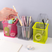 Porte-stylo en maille métallique, porte-crayons personnalisé en fil de fer, multicolore, rond ou carré, organisateur de papeterie de bureau pour le bureau et l'école