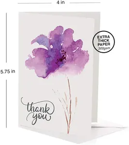Custom Floral Thank You Cards Invitation Glossy Holographic Greeting Card Custom Extra Thick Cards for Professional Business