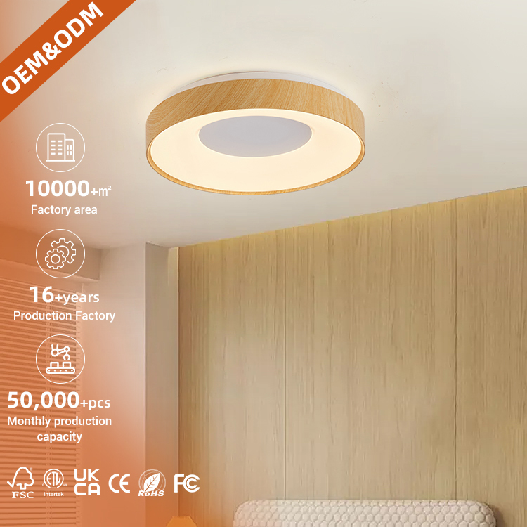 High Brightness Bedroom Ceil Lamp Simple Modern Lighting Wood Grain Smart Home Round Led Ceiling Light With Remote Control