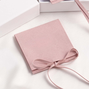 Customized Size 8x8cm Pink Custom Logo Suede Microfiber Jewelry Gift Packaging Pouch - Product Image 2