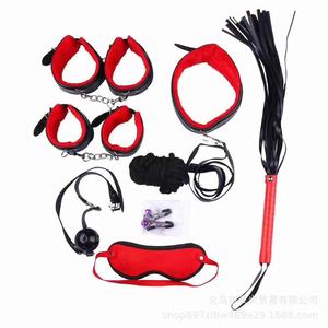 Ensemble 7 pièces en cuir noir et rouge, 10 pièces, pour hommes et femmes, bondage, menottes érotiques, dispositifs de torture, sexe pour adultes - Product Image 1