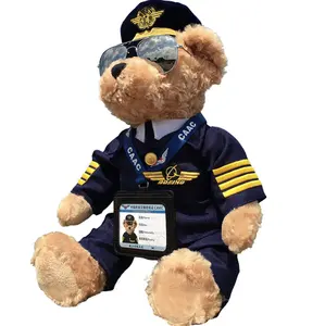 Customized Captain Bear Toy Stuffed Captain Teddy Bear With Uniform And Glasses