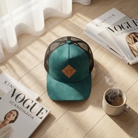 Casquette de baseball en maille respirante avec étiquette en cuir personnalisée, design coupe-vent 5 pièces, protection solaire estivale, casquette trucker en daim et maille