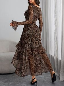 Robes moulantes élégantes et sexy pour femmes, col carré, imprimé léopard, fente latérale, tendance - Product Image 6