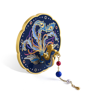 Special Unique Chinese Asia Style Metal Color Soft Enamel Phoenix Custom Compact Mirror With Tassel
