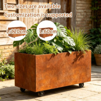 Jardinière carrée en acier Corten avec roues 120x60x40cm, robuste et écologique, pour jardin surélevé extérieur