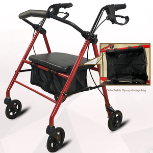 Andador sencillo de cuatro ruedas, plegable, para personas mayores, con asiento y bolsa de almacenamiento. - Product Image 3