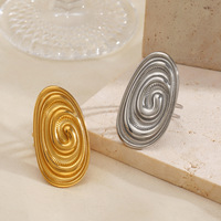 Cincin Geometris Elips Tebal Bahan Stainless Steel Gaya Eropa dan Amerika, Cincin Spiral Garis Hip-hop Mewah untuk Wanita