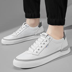 Zapatillas Blancas de Hombre, de Cuero, Tacón Bajo, Transpirables, Casuales, para el Tiempo Libre - Product Image 4