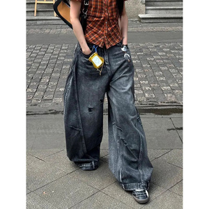 <span class=keywords><strong>Jean</strong></span> noir vintage <span class=keywords><strong>taille</strong></span> haute pour femme, coupe droite, style cargo, décontracté, <span class=keywords><strong>grande</strong></span> <span class=keywords><strong>taille</strong></span>, jambe large, denim ample, pantalon baggy Y2K, été 2026 - Product Image 2
