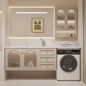 Modern Cream White Floating Bathroom Vanity Solid Wood Cabinet with Smart LED <b>Mirror</b> Integrated Sink - Product Image 4