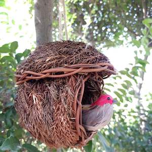 Nichoir pour oiseaux en herbe de <span class=keywords><strong>sapin</strong></span> <span class=keywords><strong>naturel</strong></span>, hutte tissée à la main, nichoir suspendu pour l'extérieur, <span class=keywords><strong>petit</strong></span> nid pour oiseaux, cages à oiseaux, nid pour oiseaux, perchoir - Product Image 5