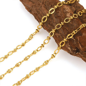 Cadena de Eslabones Tipo Barra por Metro |   Cadena de Eslabones Ovalados de Acero Inoxidable Chapada en Oro PVD de 18K para Hacer Joyas, Pulseras y Collares - Product Image 2