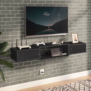 Meuble <span class=keywords><strong>TV</strong></span> flottant avec prise de courant, meuble mural moderne pour <span class=keywords><strong>console</strong></span> multimédia, étagère pour rangement <span class=keywords><strong>sous</strong></span> la télévision, centre de divertissement - Product Image 4